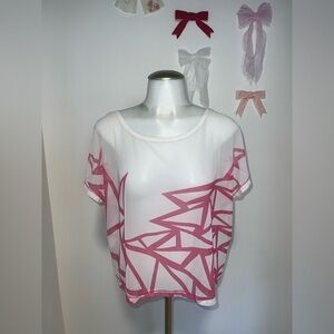 One of a Kind Transparent Pink Geometric Short Sleeve Top - 6ixty 8ight